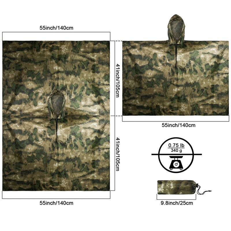 MENFLY ATFG Moss Camouflage Ta - Emergency Poncho Rain recension och pris